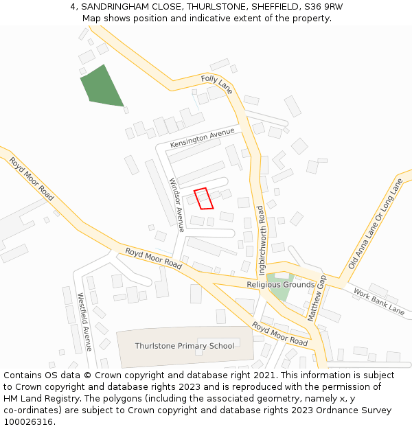 4, SANDRINGHAM CLOSE, THURLSTONE, SHEFFIELD, S36 9RW: Location map and indicative extent of plot