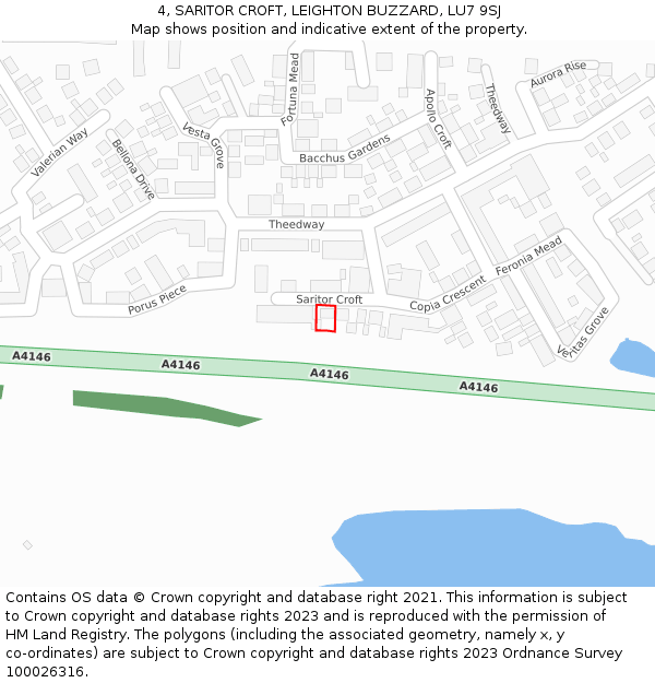 4, SARITOR CROFT, LEIGHTON BUZZARD, LU7 9SJ: Location map and indicative extent of plot