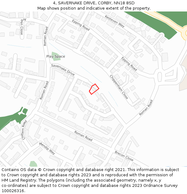 4, SAVERNAKE DRIVE, CORBY, NN18 8SD: Location map and indicative extent of plot