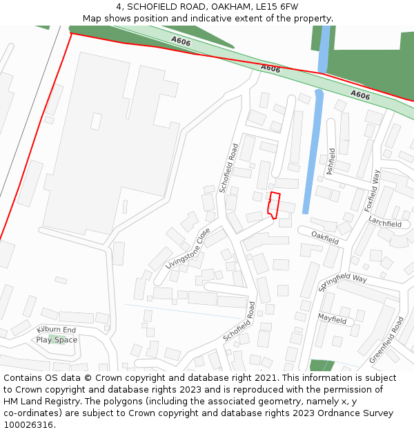 4, SCHOFIELD ROAD, OAKHAM, LE15 6FW: Location map and indicative extent of plot