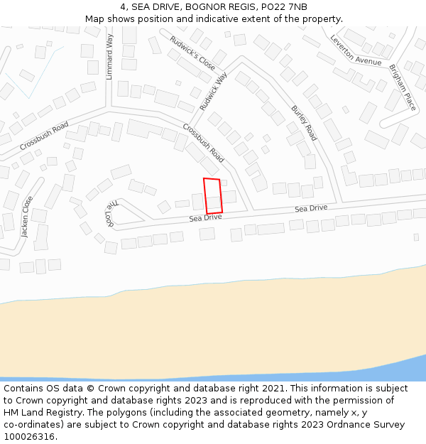 4, SEA DRIVE, BOGNOR REGIS, PO22 7NB: Location map and indicative extent of plot