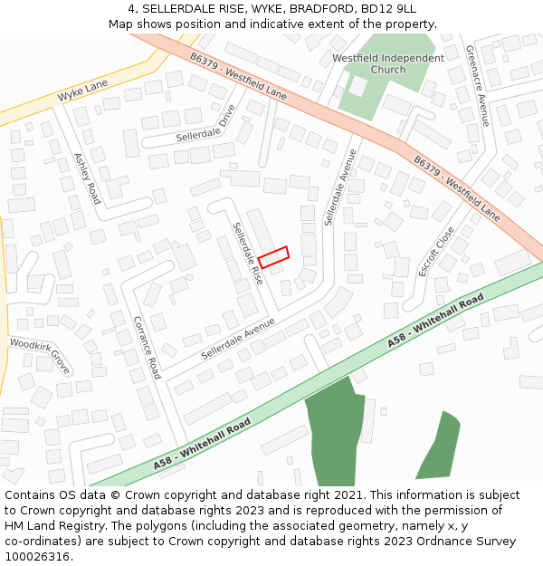 4, SELLERDALE RISE, WYKE, BRADFORD, BD12 9LL: Location map and indicative extent of plot