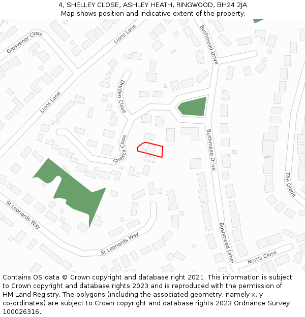 4, SHELLEY CLOSE, ASHLEY HEATH, RINGWOOD, BH24 2JA: Location map and indicative extent of plot