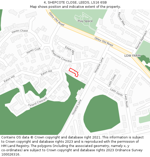 4, SHEPCOTE CLOSE, LEEDS, LS16 6SB: Location map and indicative extent of plot