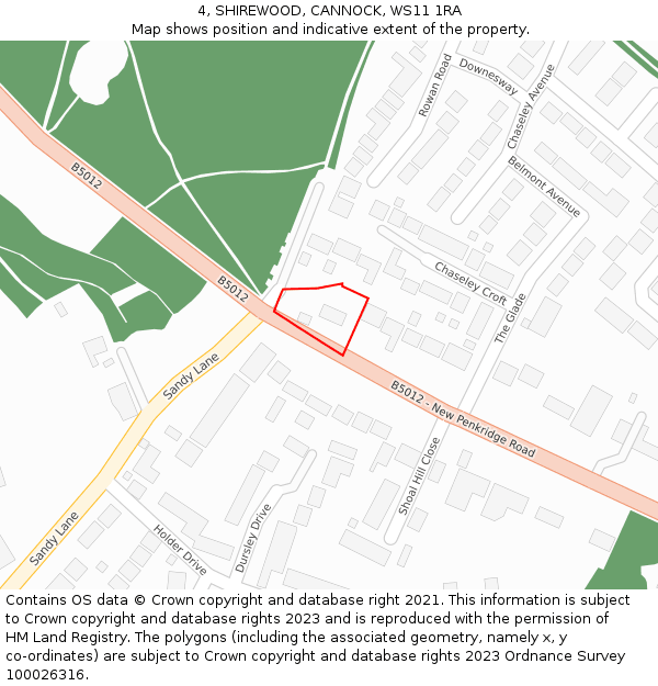 4, SHIREWOOD, CANNOCK, WS11 1RA: Location map and indicative extent of plot