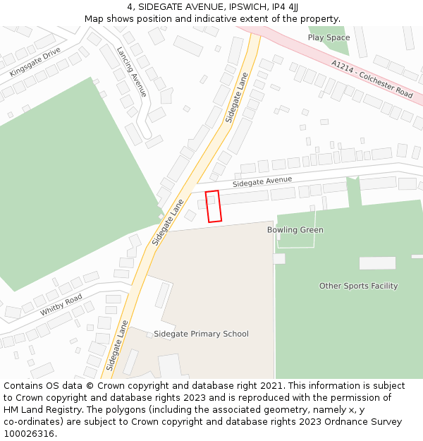 4, SIDEGATE AVENUE, IPSWICH, IP4 4JJ: Location map and indicative extent of plot