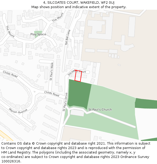 4, SILCOATES COURT, WAKEFIELD, WF2 0UJ: Location map and indicative extent of plot