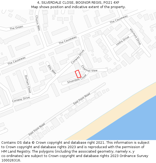 4, SILVERDALE CLOSE, BOGNOR REGIS, PO21 4XF: Location map and indicative extent of plot