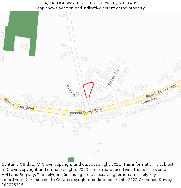 4, SKEDGE WAY, BLOFIELD, NORWICH, NR13 4RY: Location map and indicative extent of plot