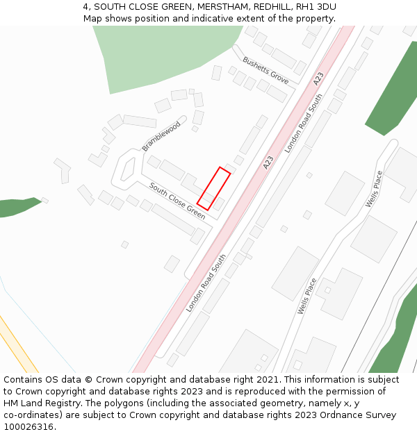 4, SOUTH CLOSE GREEN, MERSTHAM, REDHILL, RH1 3DU: Location map and indicative extent of plot