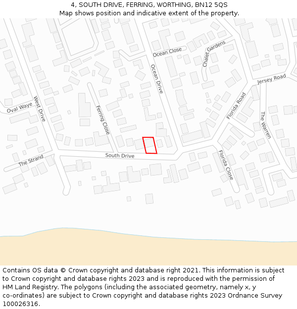 4, SOUTH DRIVE, FERRING, WORTHING, BN12 5QS: Location map and indicative extent of plot