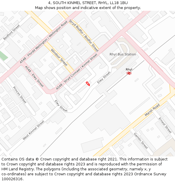 4, SOUTH KINMEL STREET, RHYL, LL18 1BU: Location map and indicative extent of plot