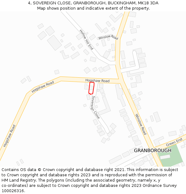 4, SOVEREIGN CLOSE, GRANBOROUGH, BUCKINGHAM, MK18 3DA: Location map and indicative extent of plot