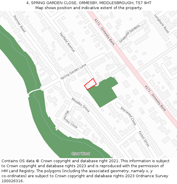 4, SPRING GARDEN CLOSE, ORMESBY, MIDDLESBROUGH, TS7 9HT: Location map and indicative extent of plot