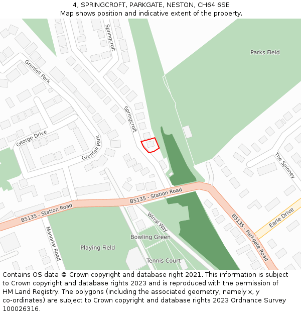 4, SPRINGCROFT, PARKGATE, NESTON, CH64 6SE: Location map and indicative extent of plot