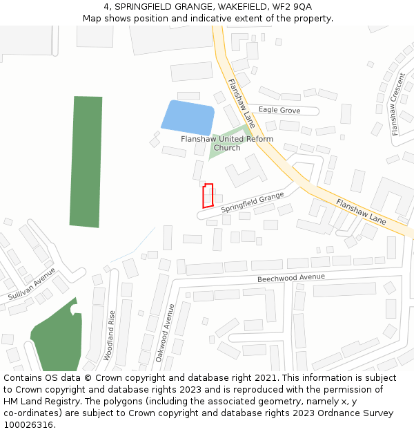 4, SPRINGFIELD GRANGE, WAKEFIELD, WF2 9QA: Location map and indicative extent of plot