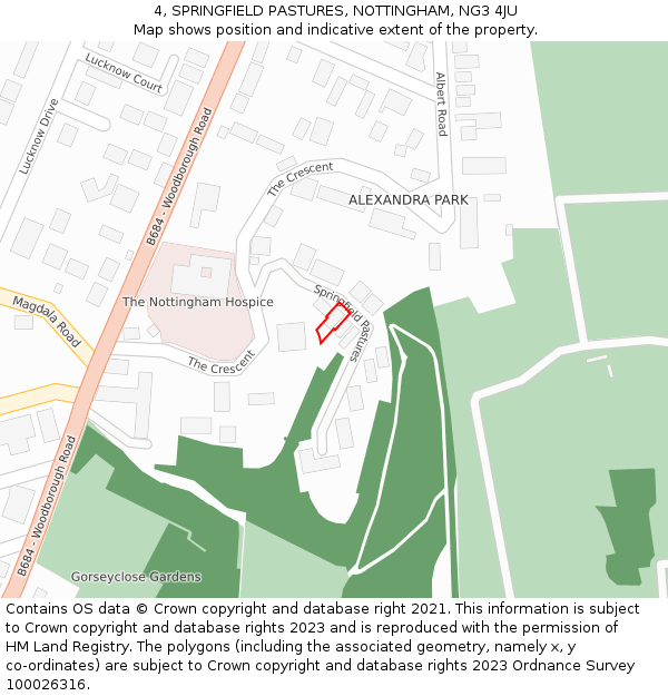 4, SPRINGFIELD PASTURES, NOTTINGHAM, NG3 4JU: Location map and indicative extent of plot