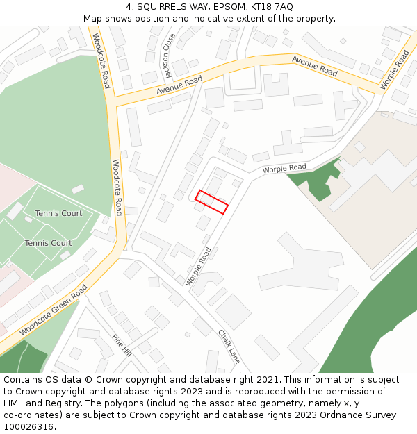 4, SQUIRRELS WAY, EPSOM, KT18 7AQ: Location map and indicative extent of plot