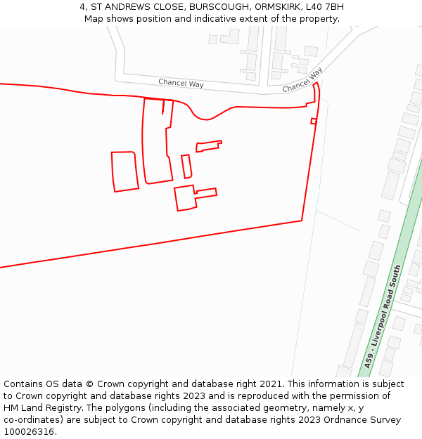 4, ST ANDREWS CLOSE, BURSCOUGH, ORMSKIRK, L40 7BH: Location map and indicative extent of plot