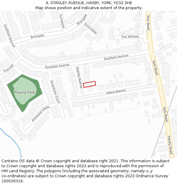 4, STANLEY AVENUE, HAXBY, YORK, YO32 3HE: Location map and indicative extent of plot