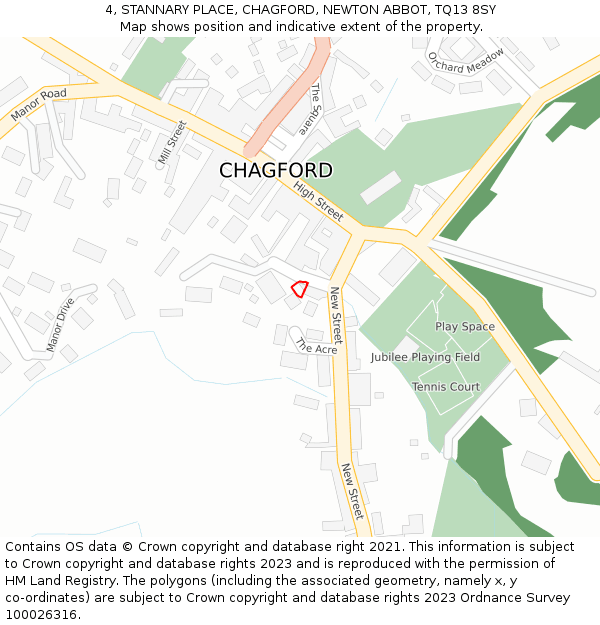 4, STANNARY PLACE, CHAGFORD, NEWTON ABBOT, TQ13 8SY: Location map and indicative extent of plot