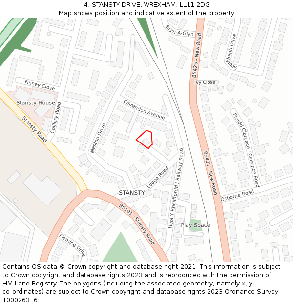 4, STANSTY DRIVE, WREXHAM, LL11 2DG: Location map and indicative extent of plot