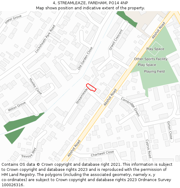 4, STREAMLEAZE, FAREHAM, PO14 4NP: Location map and indicative extent of plot