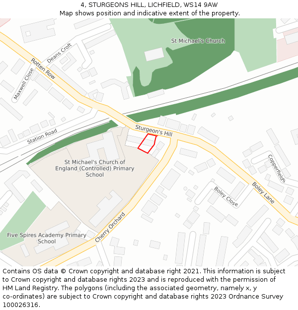 4, STURGEONS HILL, LICHFIELD, WS14 9AW: Location map and indicative extent of plot