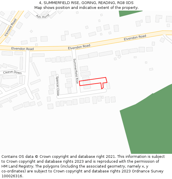 4, SUMMERFIELD RISE, GORING, READING, RG8 0DS: Location map and indicative extent of plot