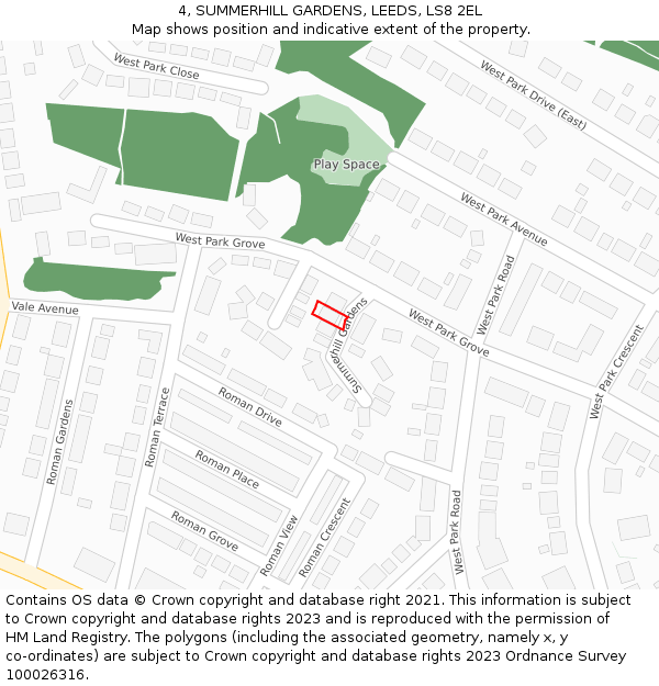 4, SUMMERHILL GARDENS, LEEDS, LS8 2EL: Location map and indicative extent of plot