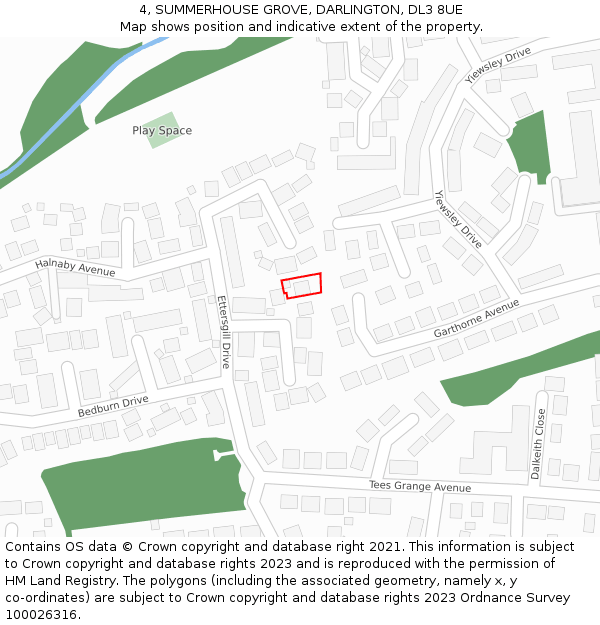 4, SUMMERHOUSE GROVE, DARLINGTON, DL3 8UE: Location map and indicative extent of plot