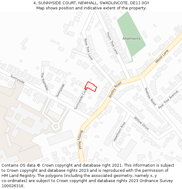 4, SUNNYSIDE COURT, NEWHALL, SWADLINCOTE, DE11 0GY: Location map and indicative extent of plot