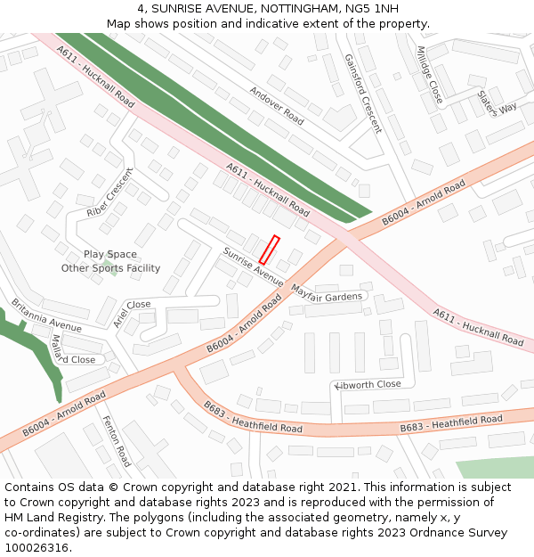 4, SUNRISE AVENUE, NOTTINGHAM, NG5 1NH: Location map and indicative extent of plot