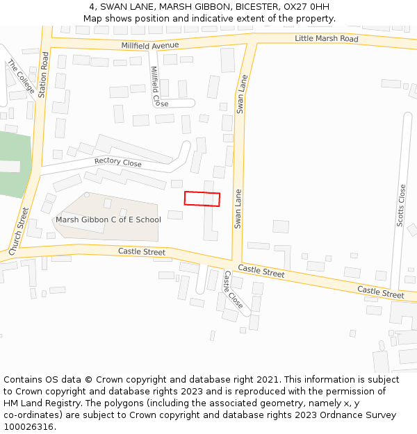 4, SWAN LANE, MARSH GIBBON, BICESTER, OX27 0HH: Location map and indicative extent of plot