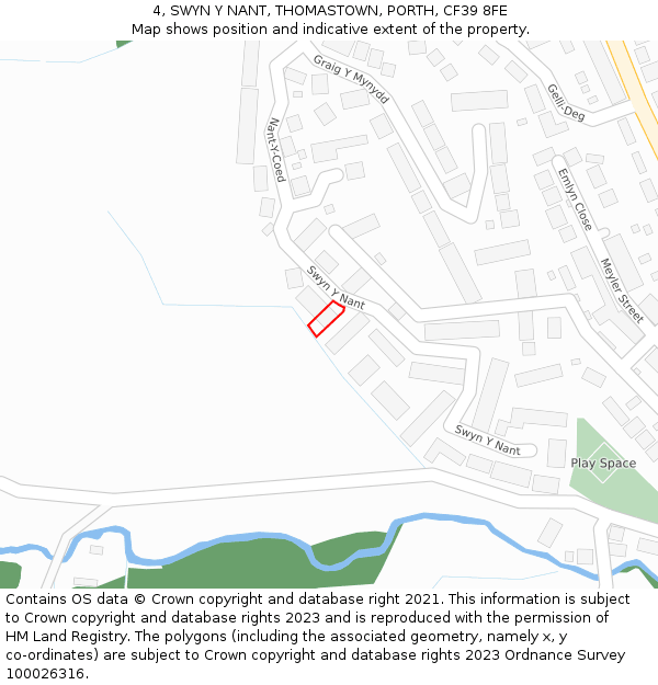 4, SWYN Y NANT, THOMASTOWN, PORTH, CF39 8FE: Location map and indicative extent of plot