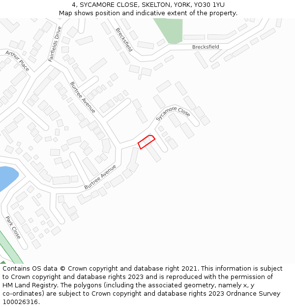 4, SYCAMORE CLOSE, SKELTON, YORK, YO30 1YU: Location map and indicative extent of plot