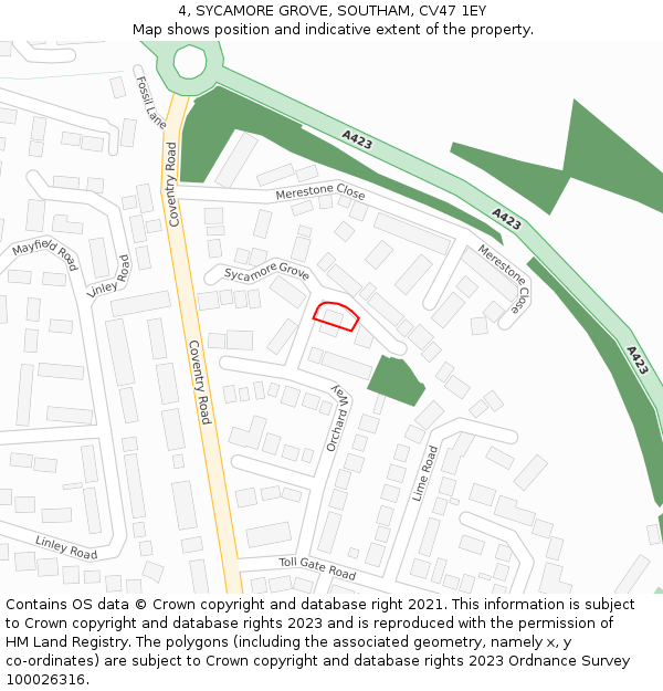 4, SYCAMORE GROVE, SOUTHAM, CV47 1EY: Location map and indicative extent of plot