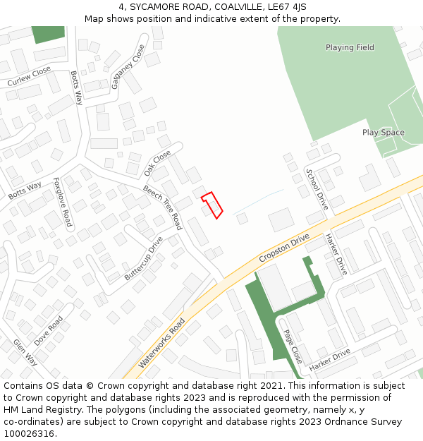 4, SYCAMORE ROAD, COALVILLE, LE67 4JS: Location map and indicative extent of plot