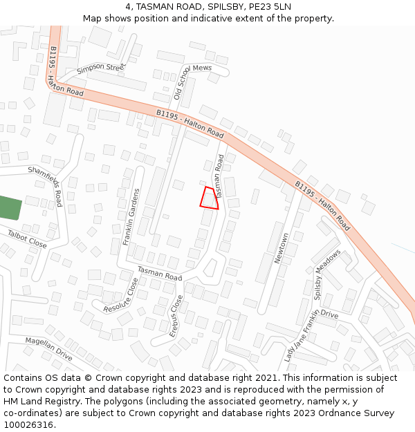 4, TASMAN ROAD, SPILSBY, PE23 5LN: Location map and indicative extent of plot