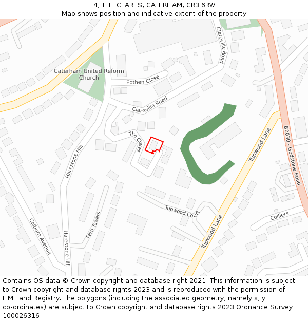 4, THE CLARES, CATERHAM, CR3 6RW: Location map and indicative extent of plot