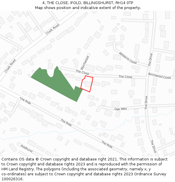 4, THE CLOSE, IFOLD, BILLINGSHURST, RH14 0TP: Location map and indicative extent of plot