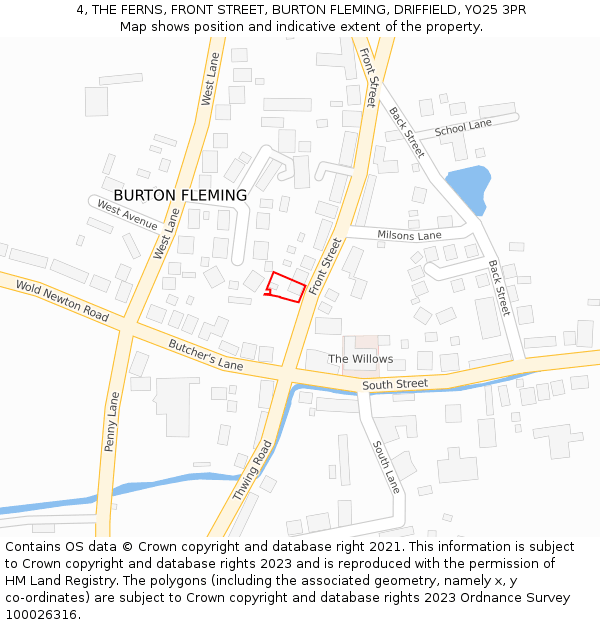 4, THE FERNS, FRONT STREET, BURTON FLEMING, DRIFFIELD, YO25 3PR: Location map and indicative extent of plot