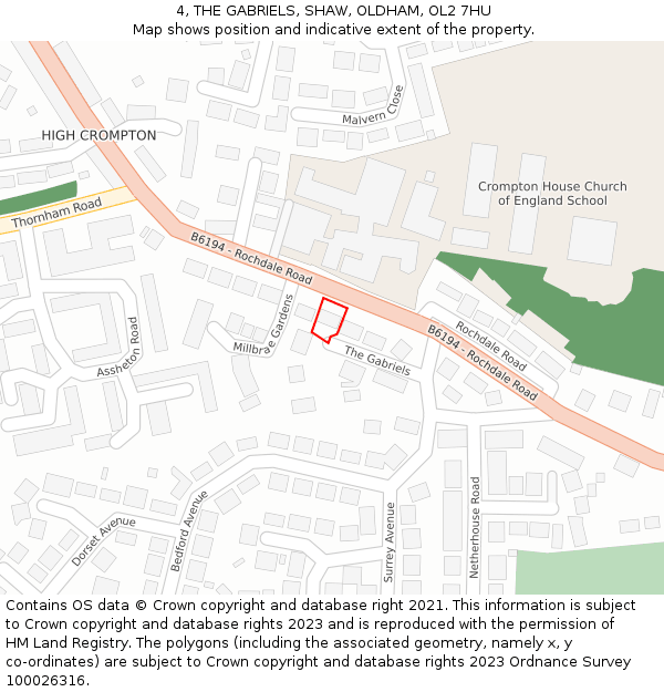 4, THE GABRIELS, SHAW, OLDHAM, OL2 7HU: Location map and indicative extent of plot