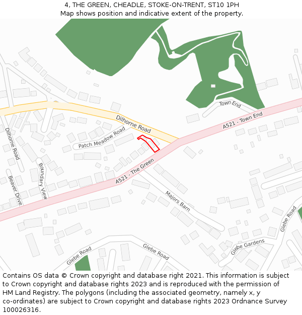 4, THE GREEN, CHEADLE, STOKE-ON-TRENT, ST10 1PH: Location map and indicative extent of plot