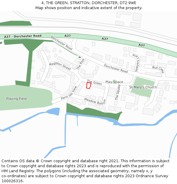 4, THE GREEN, STRATTON, DORCHESTER, DT2 9WE: Location map and indicative extent of plot