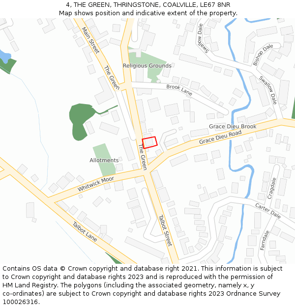 4, THE GREEN, THRINGSTONE, COALVILLE, LE67 8NR: Location map and indicative extent of plot