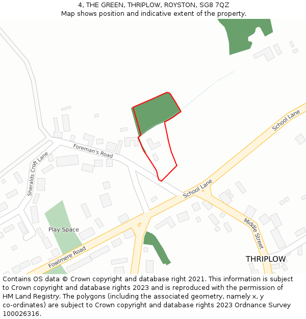 4, THE GREEN, THRIPLOW, ROYSTON, SG8 7QZ: Location map and indicative extent of plot