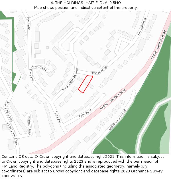 4, THE HOLDINGS, HATFIELD, AL9 5HQ: Location map and indicative extent of plot