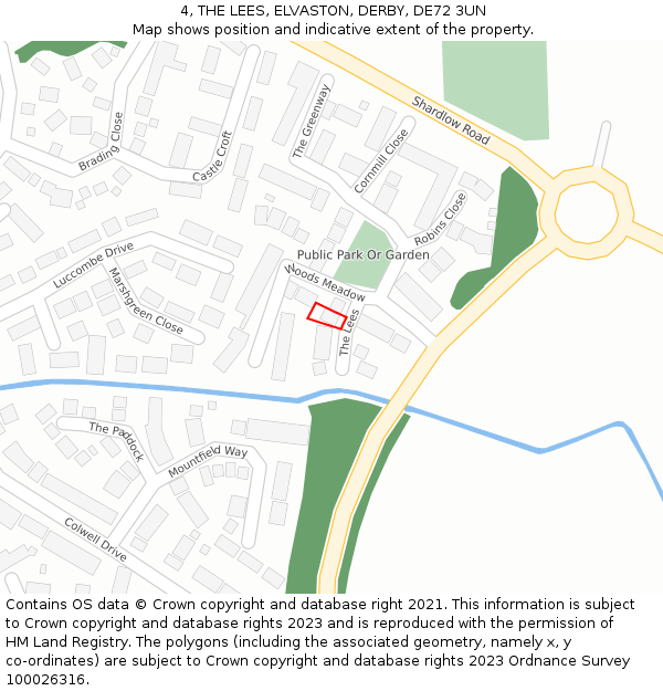 4, THE LEES, ELVASTON, DERBY, DE72 3UN: Location map and indicative extent of plot