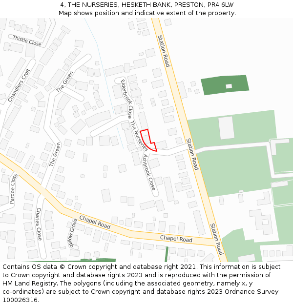 4, THE NURSERIES, HESKETH BANK, PRESTON, PR4 6LW: Location map and indicative extent of plot